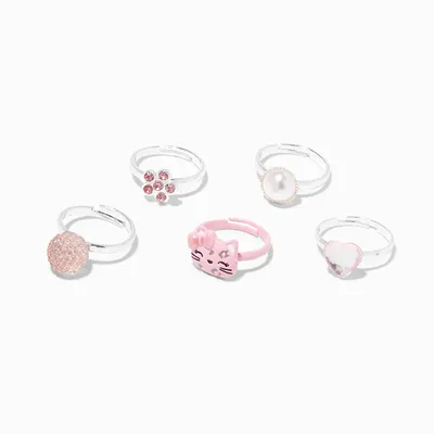 Claire's Club Pink Cat Rings - 5 Pack