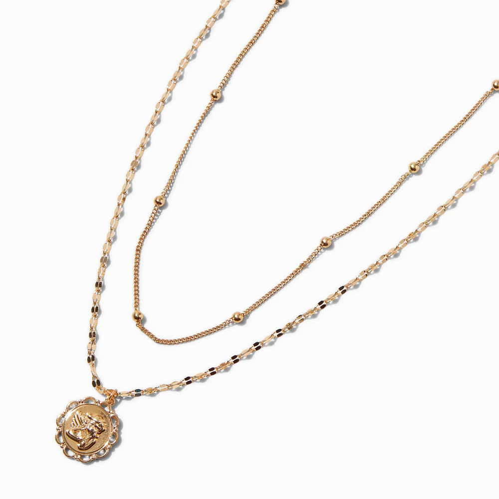 Gold-tone Cherub Medallion Multi-Strand Necklace