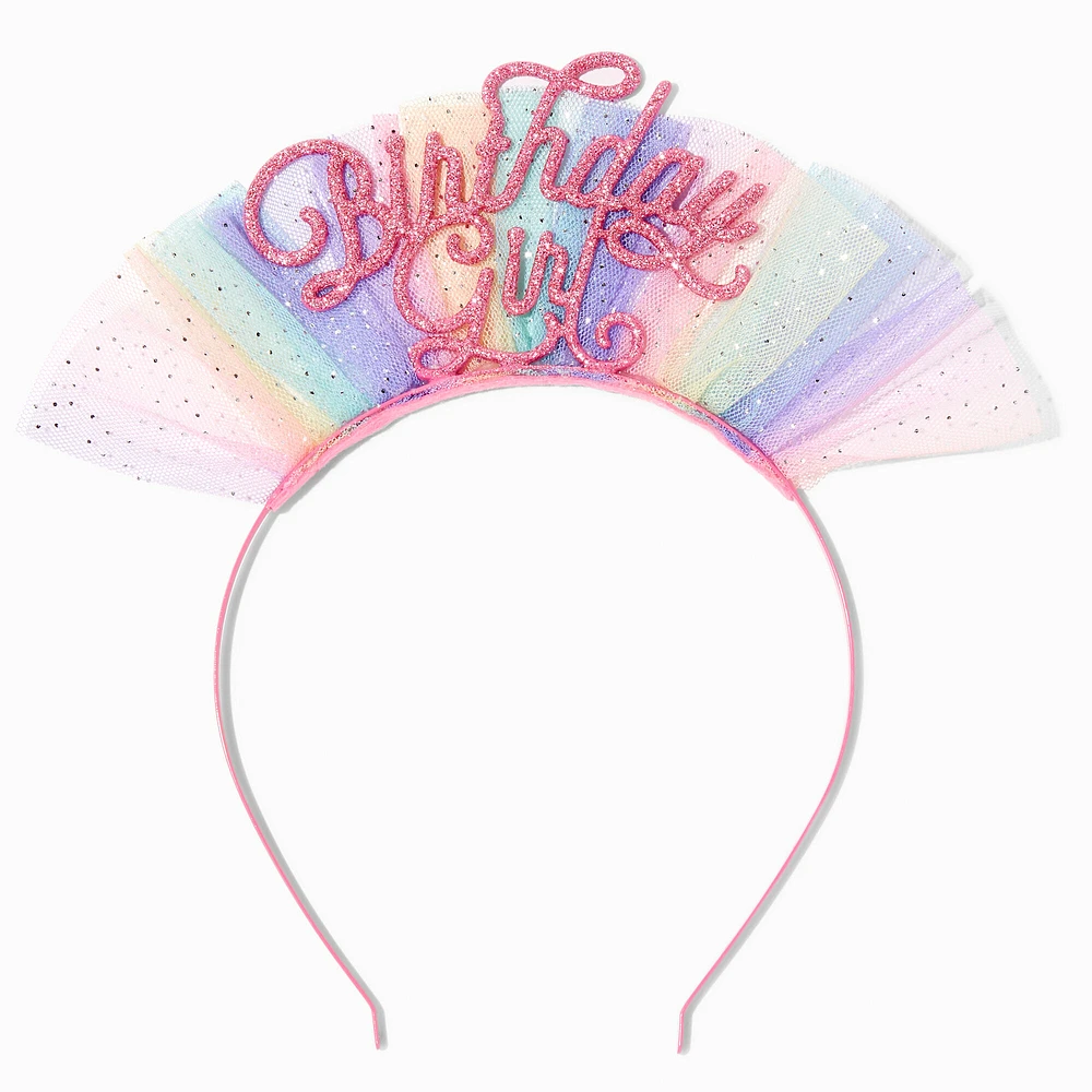 Rainbow Birthday Girl Tulle Headband