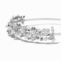 Silver-tone Crystal Leaf & Pearl Headband