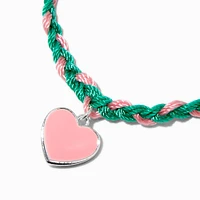 Green & Pink Heart Braided Adjustable Bracelet