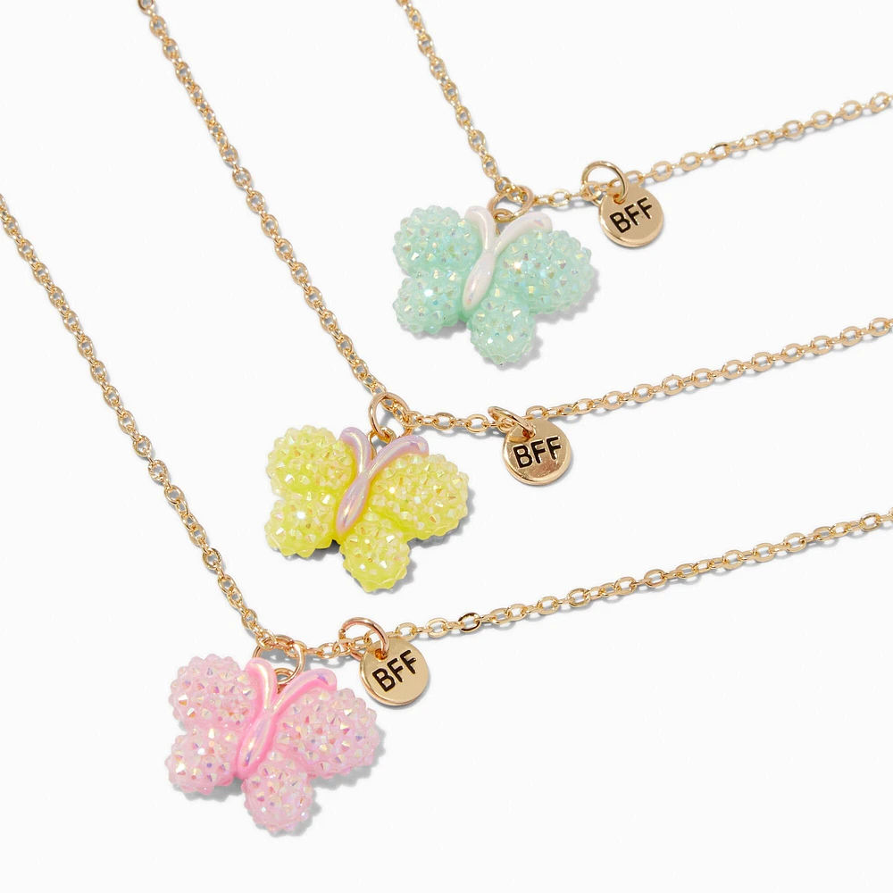 Best Friends Textured Puffy Butterfly Pendant Necklaces - 3 Pack