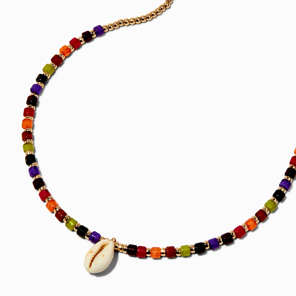 Cowrie Shell Rainbow Beads Pendant Necklace