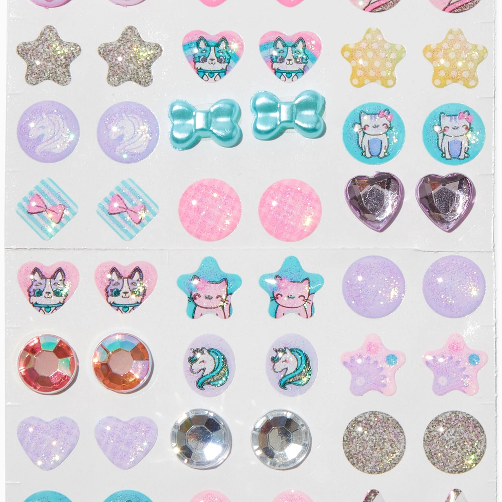 Claire's Club Pastel Unicorn Stick On Earrings - 30 Pack