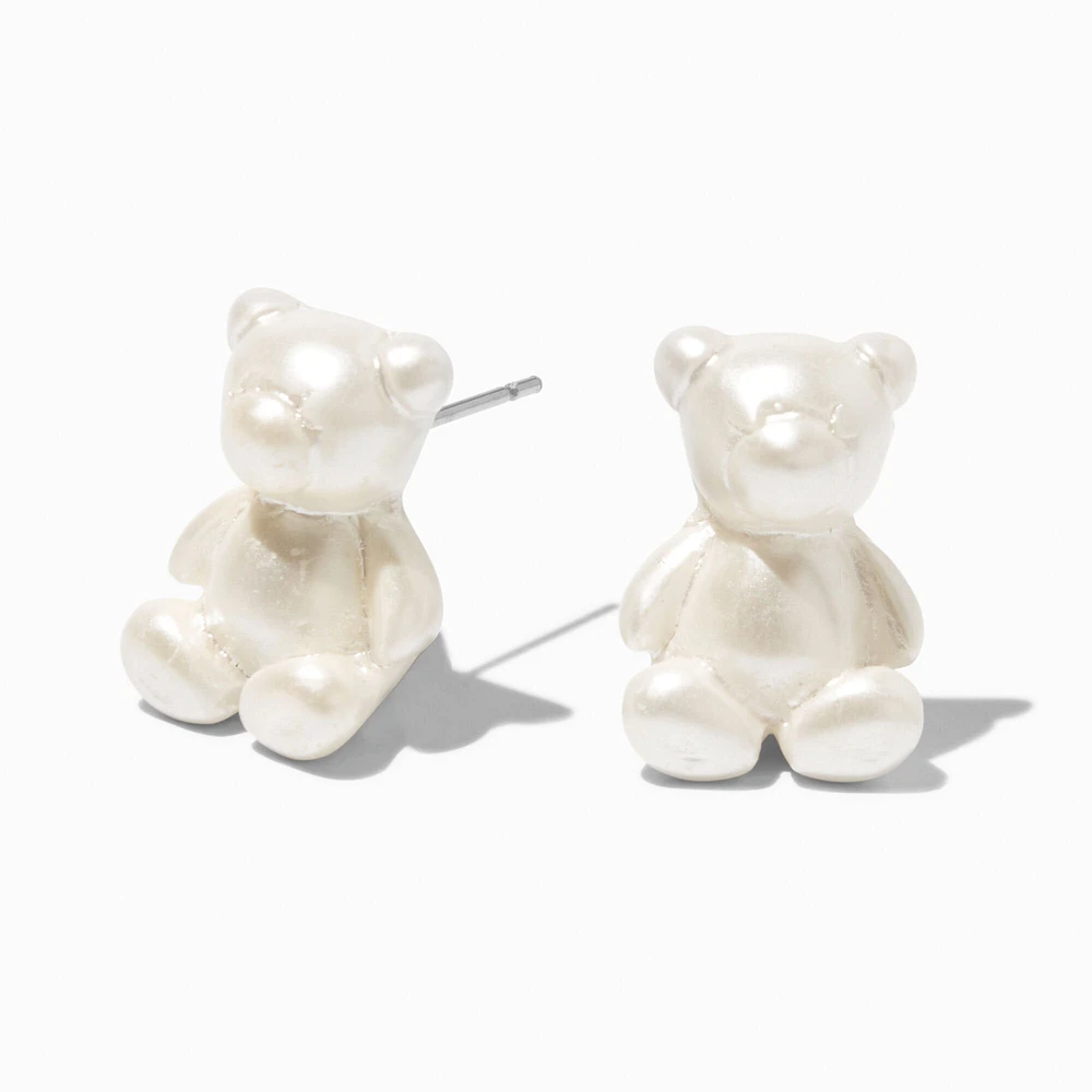 Pearlized Bear Stud Earrings