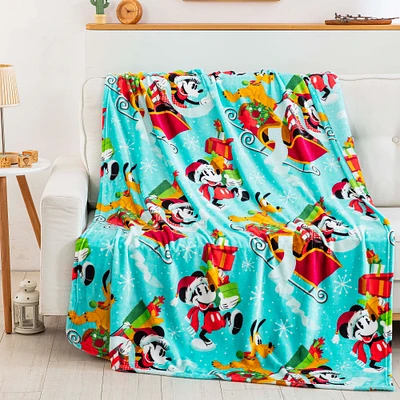 Disney Mickey Mouse Spreading Cheer Blue Silk Touch Throw Blanket