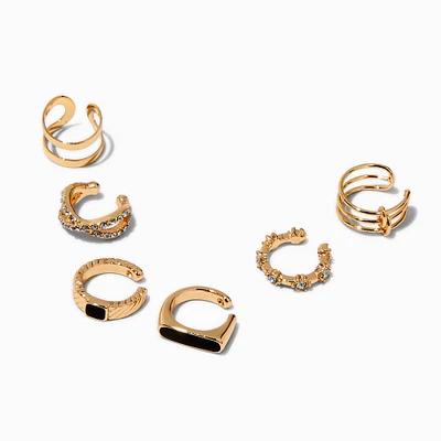 Black Crystal Gold-tone Ear Cuffs - 6 Pack