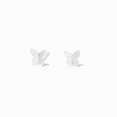Sterling Silver Bent Butterfly Stud Earrings