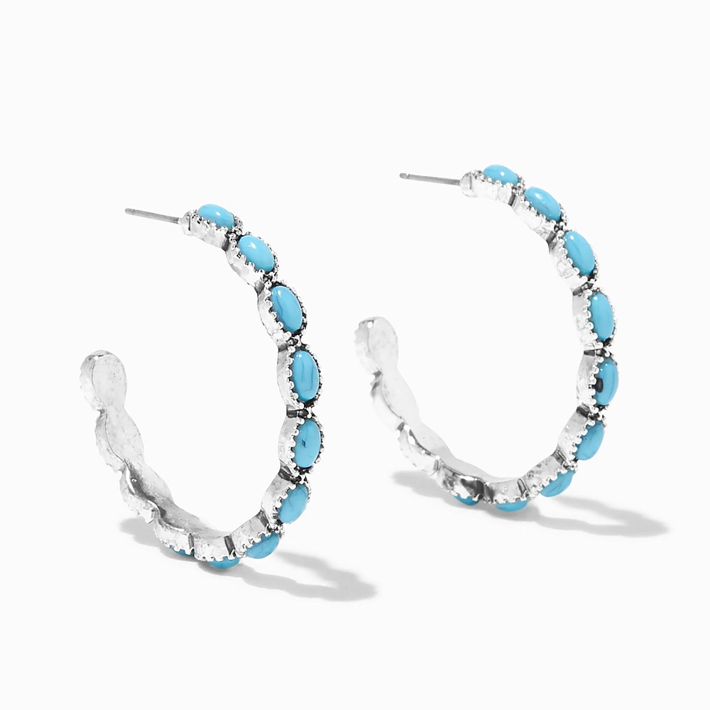 Turquoise Beaded 50MM Hoop Earrings