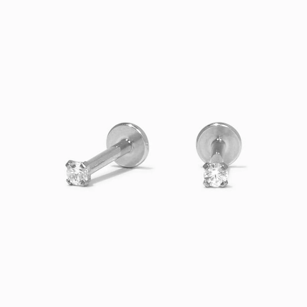 C LUXE by Claire's Silver Titanium Cubic Zirconia 2MM Round Flat Back Stud Earrings
