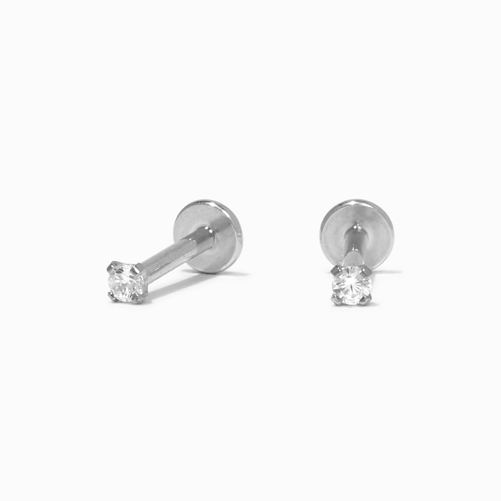 C LUXE by Claire's Silver Titanium Cubic Zirconia 2MM Round Flat Back Stud Earrings