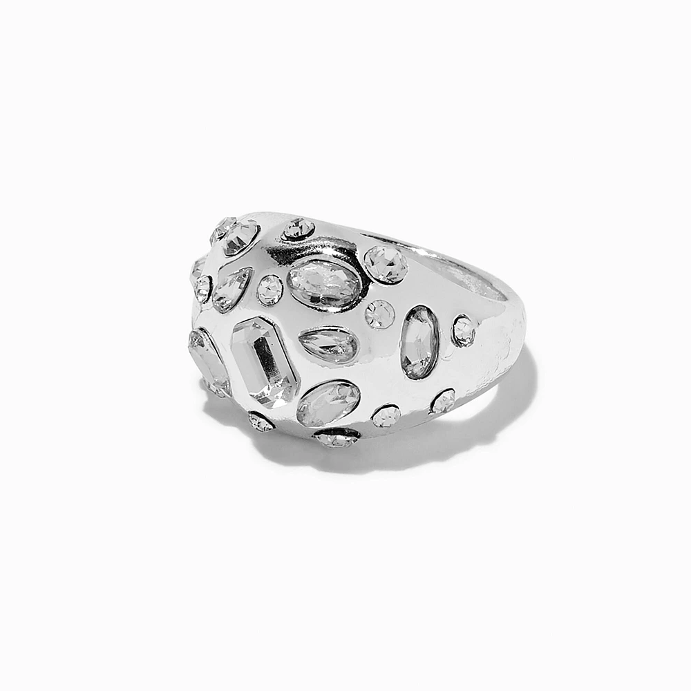 Silver-tone Mixed Rhinestone Bubble Statement Ring