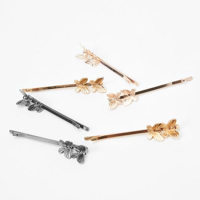 Mixed Metal Duo Butterfly Hair Pins - 6 Pack