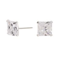 Sterling Silver Cubic Zirconia Square Martini Stud Earrings - 6MM