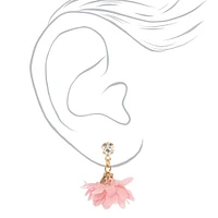 Pink Flower Gold-tone Leaf Mixed Earrings - 6 Pack