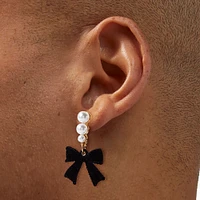 Pearl & Velvet Bow Drop Earrings