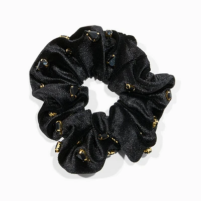 Black Velvet Gemstone Embellished Hair Scrunchie