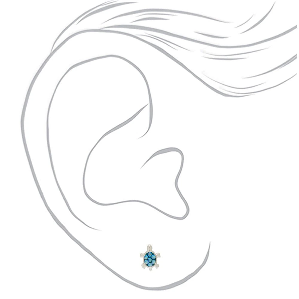 Sterling Silver Turquoise Embellished Turtle Stud Earrings