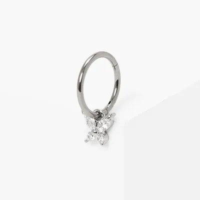Silver Titanium 16G Crystal Butterfly Cartilage Hoop Earring