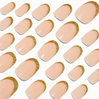 Gold Glitter French Tip Medium Oval Vegan Faux Nail Set - 24 Pack