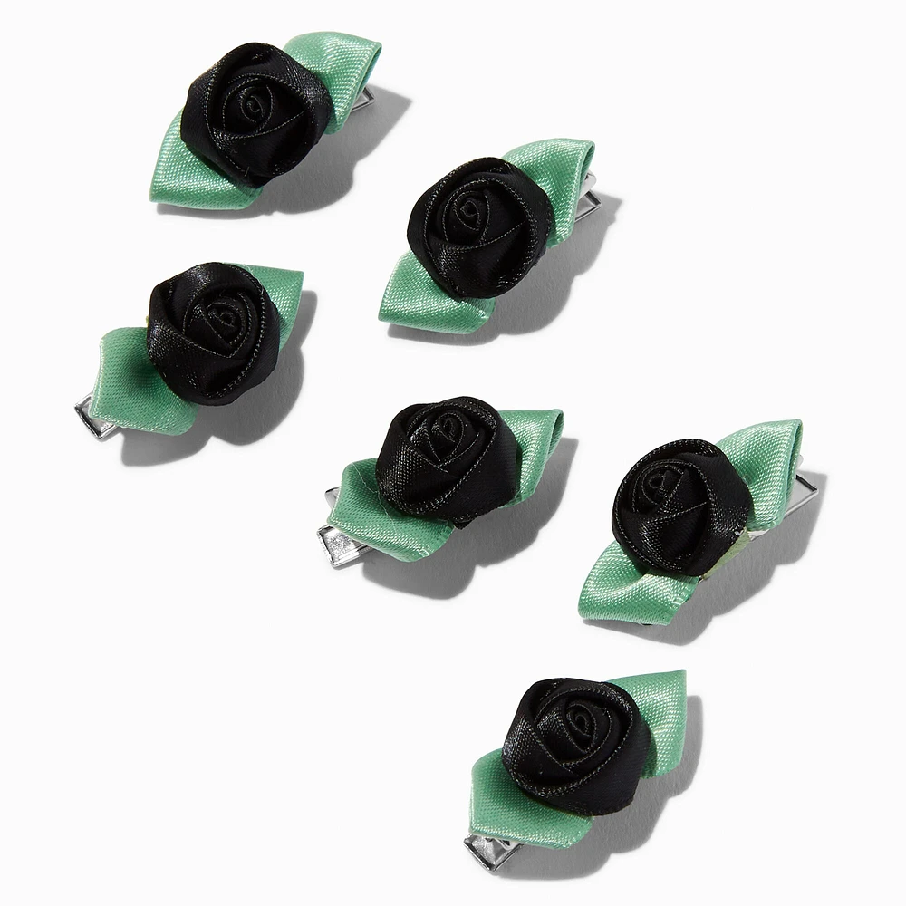 Black Rose Mini Hair Clips - 6 Pack