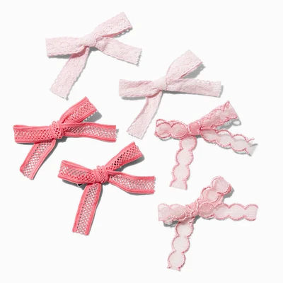 Mixed Pink Lace Hair Bow Clips - 6 Pack