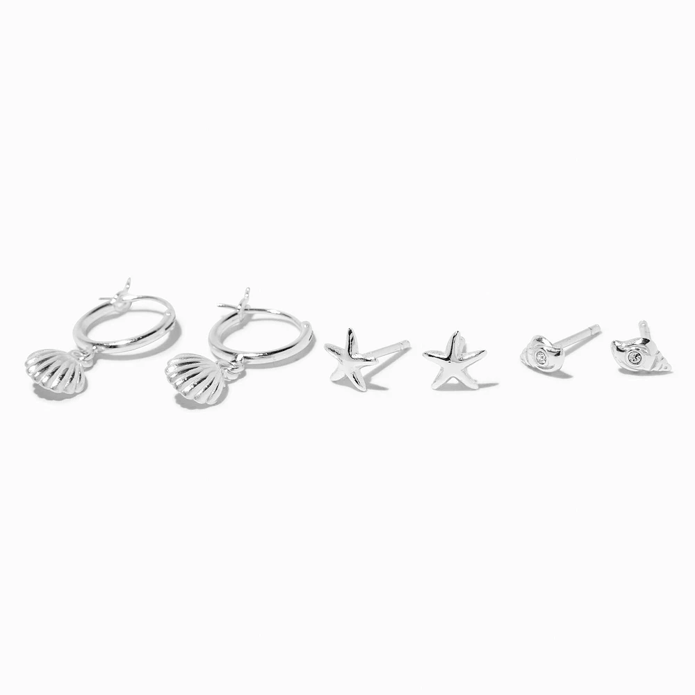 C LUXE by Claire's Sterling Silver Seashell Hoop & Stud Earrings - 3 Pack