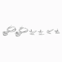 C LUXE by Claire's Sterling Silver Seashell Hoop & Stud Earrings - 3 Pack