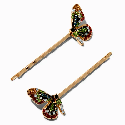 Multicolored Butterfly Gold-tone Hair Pins - 2 Pack
