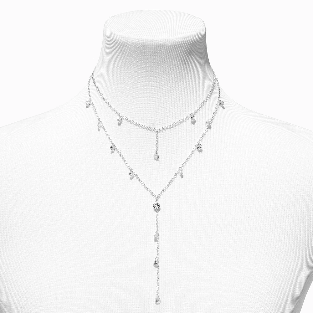 Silver Crystal Drip Y-Neck Multi-Strand Necklace