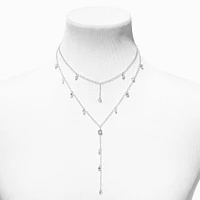 Silver-tone Cubic Zirconia Drip Y-Neck Multi-Strand Necklace