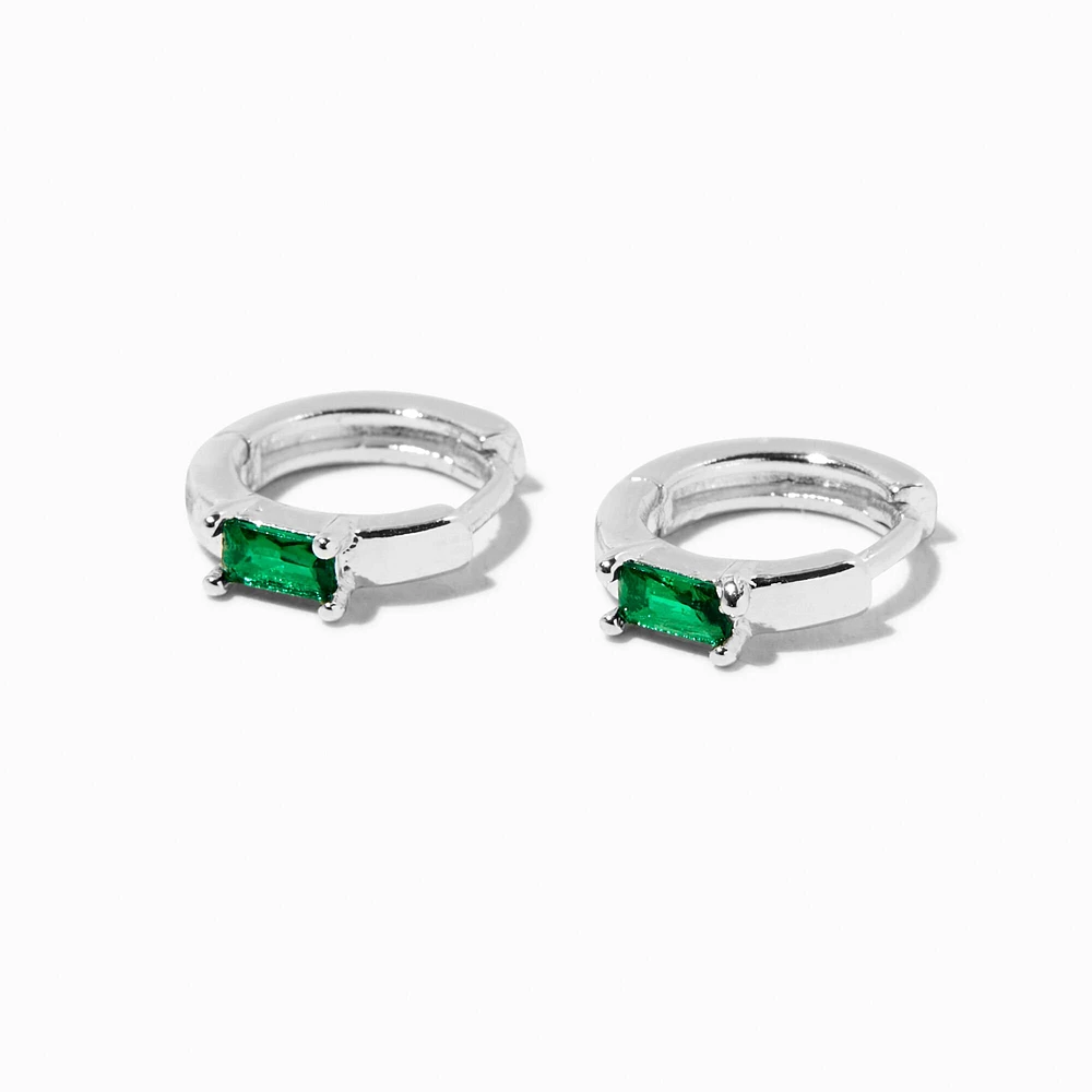 Emerald Green Cubic Zirconia 10MM Huggie Hoop Earrings