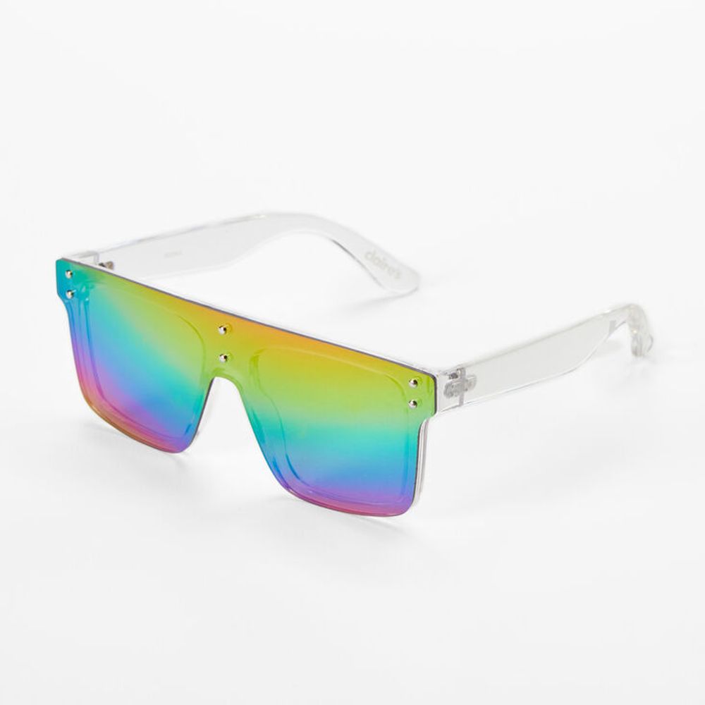 Bright Rainbow Fade Shield Sunglasses - White