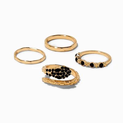 Black Snake Gold-tone Ring Set - 4 Pack