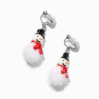 Pom Pom Snowman Clip-On Drop Earrings