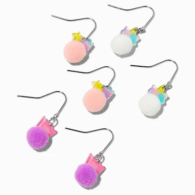 Pom Pom Princess 0.5" Drop Earrings - 3 Pack