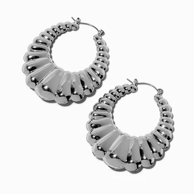 Silver-tone Thick Crescent Hoop Earrings