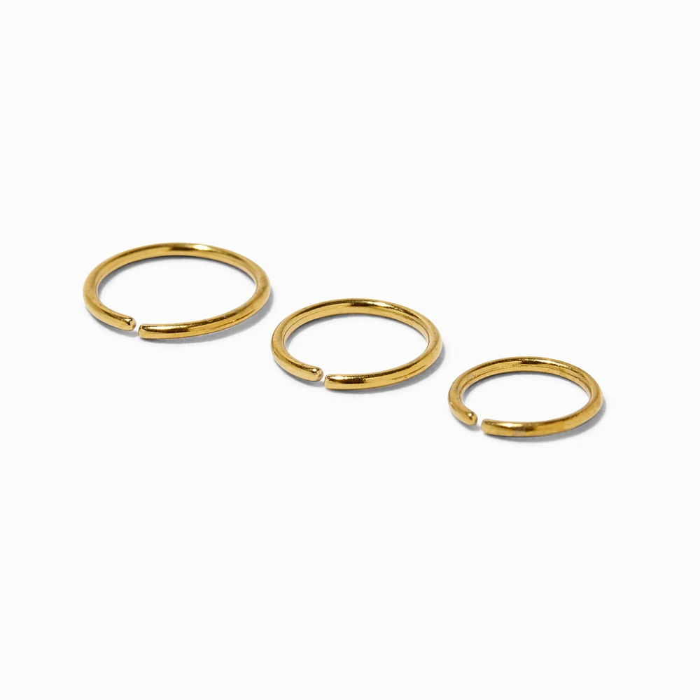 20G Gold-tone Stainless Steel Mixed Nose Hoops - 3 Pack