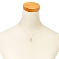 Silver-tone White  Pearl Teardrop Pendant Necklace & Earring Set