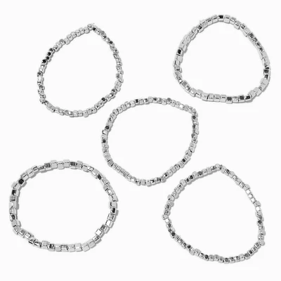 Silver-tone Square Stackable Bangle Bracelets - 5 Pack