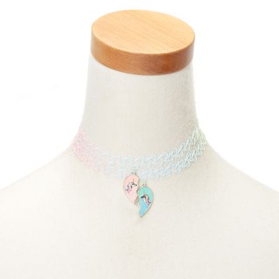 Best Friends Pastel Unicorn Heart Tattoo Choker Necklaces - 2 Pack