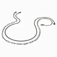 Silver-tone Stainless Steel Curb & Paperclip Chain Necklaces - 2 Pack