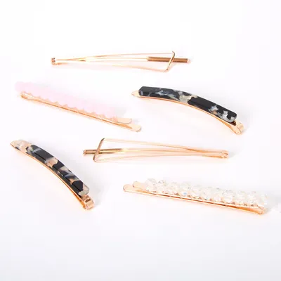 Rose Gold Beaded Tortoiseshell Hair Pins - Pink, 6 Pack