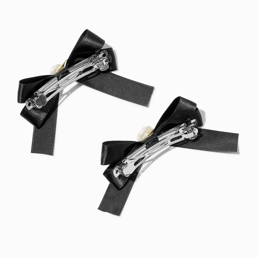 Black Floral Embellished Hair Bow Clips - 2 Pack