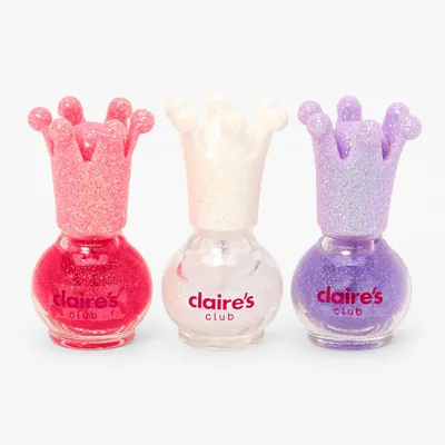 Claire's Club Mini Glitter Crown Peel-Off Nail Polish Set - 3 Pack