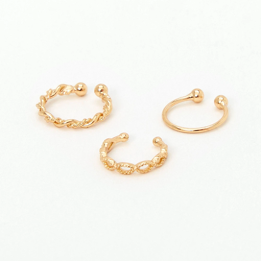 Gold Braided Hoop Faux Nose Rings - 3 Pack