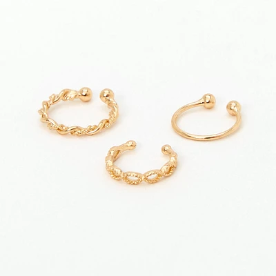 Gold-tone Stainless Steel Braided Hoop Faux Nose Rings - 3 Pack