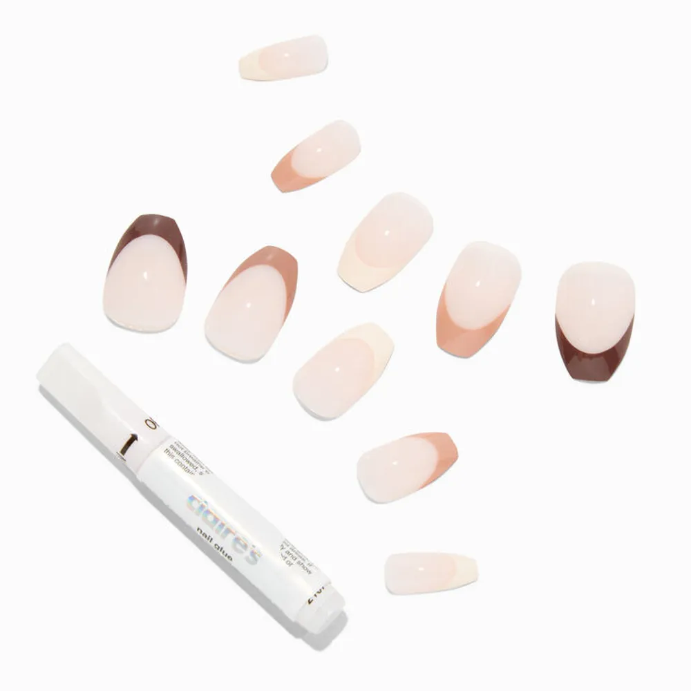 Monochromatic Nude French Tip Coffin Vegan Faux Nail Set (24 Pack)