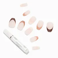 Monochromatic Nude French Tip Coffin Vegan Faux Nail Set (24 Pack)