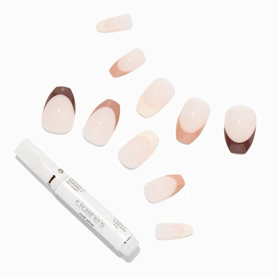 Monochromatic Nude French Tip Coffin Vegan Faux Nail Set - 24 Pack